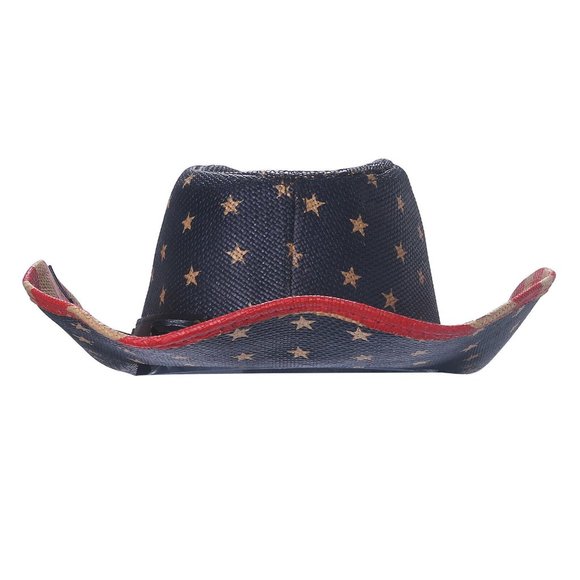 Men's American Flag Cowboy Hat, Striped Western Tea-Stained‎ USA Shape-It Brim - Picture 4 of 6